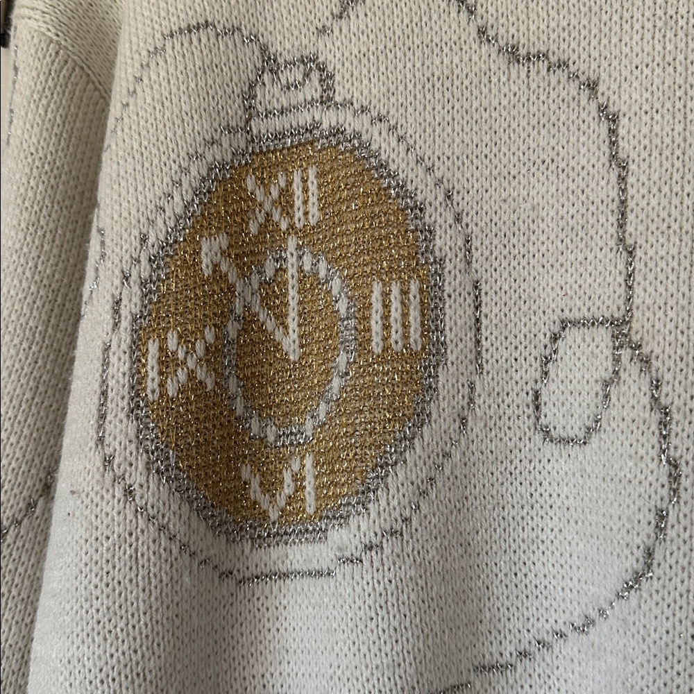Vintage glamour knit time clock sweater gold metallic stop watch medium - Picture 3 of 6